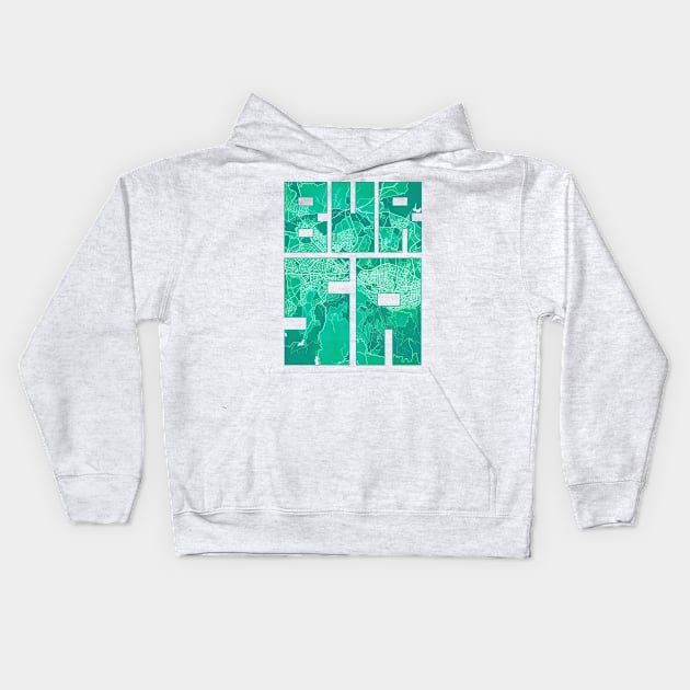 Bursa, Turkey City Map Typography - Watercolor Kids Hoodie by deMAP Studio